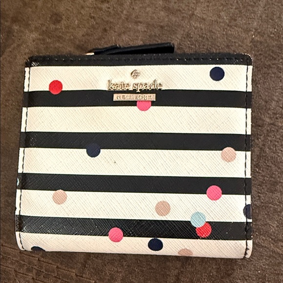 kate spade Handbags - Kate Spade Black and White Striped Wallet with Colorful Dots